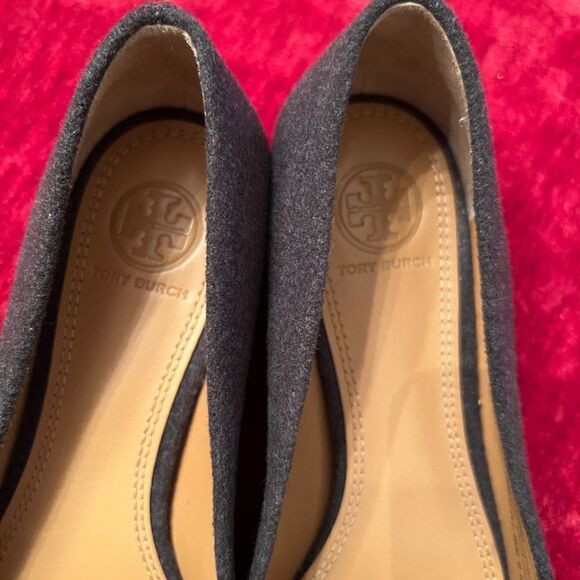 EEUC Tory Burch Antonia Gray & Pink Wool Felt Smoking Style Flats Loafers Size 6 - Picture 4 of 5